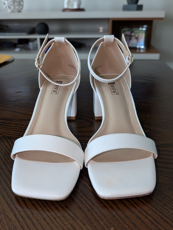 IDIFU Shoes - White Ankle-Strap Block Heel Sandals - Women - 8